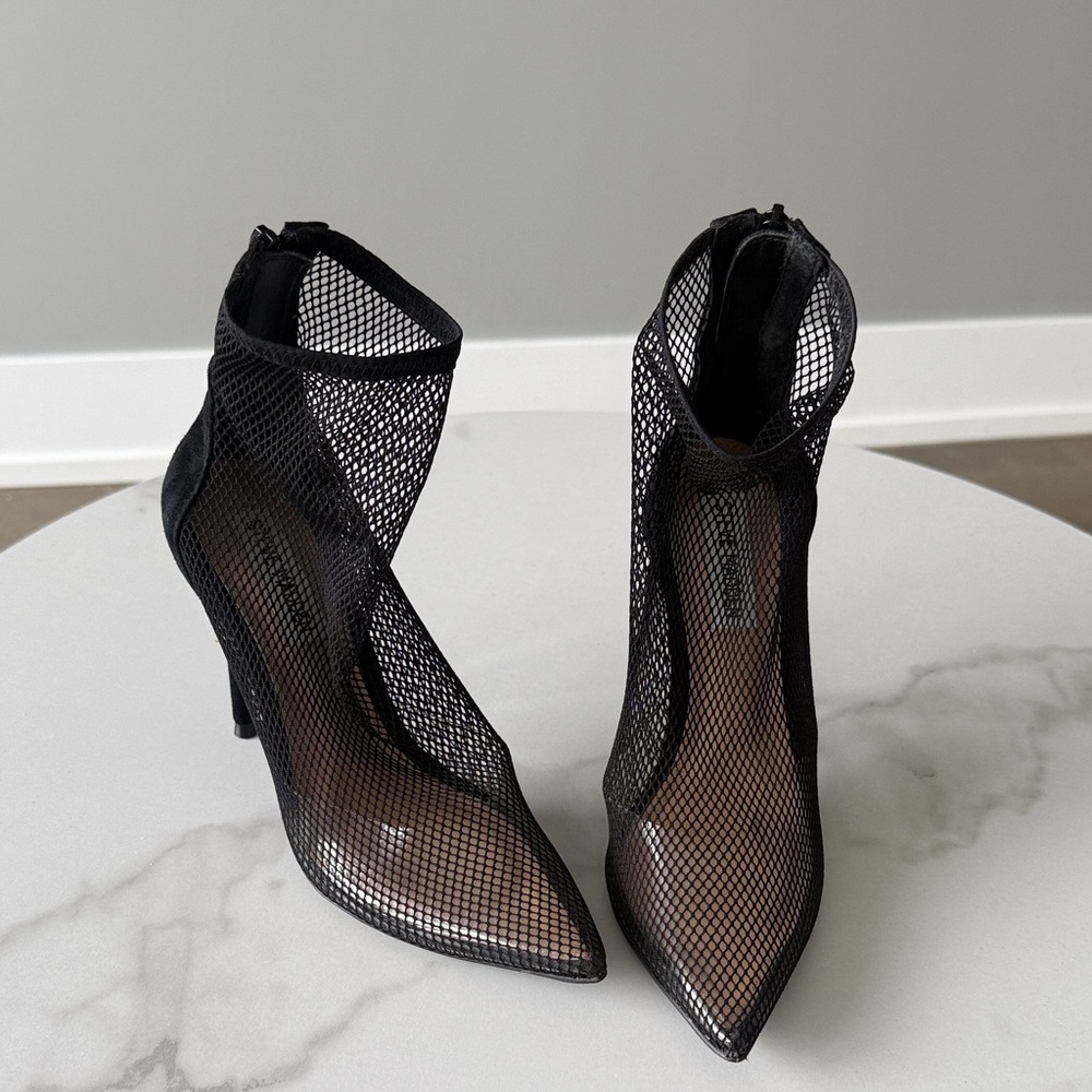 Steve Madden Black Mesh Pointed-Toe Stiletto Ankle Boots
